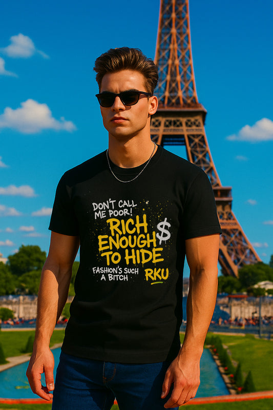 RKU Street Statement Shirt – “Rich Enough To Hide” (Black/Yellow)