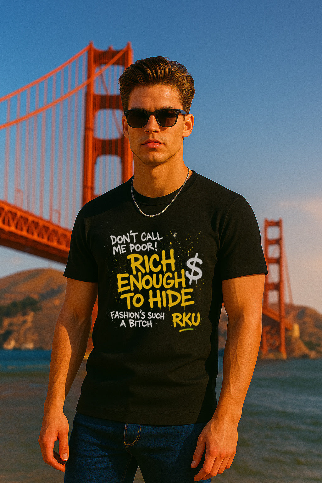 RKU Street Statement Shirt – “Rich Enough To Hide” (Black/Yellow)
